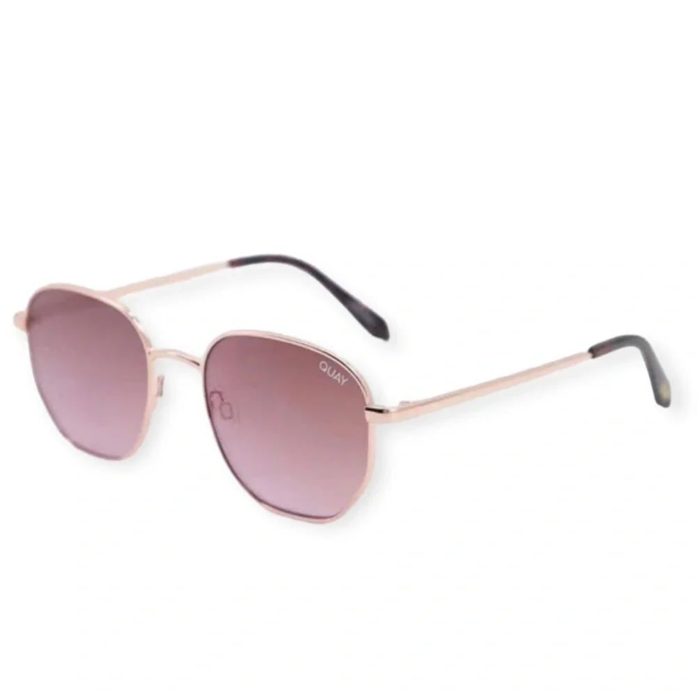 QUAY Big Time Sunglasses Rose Gold Frame Navy Peach Gradient Lens Medium NWT